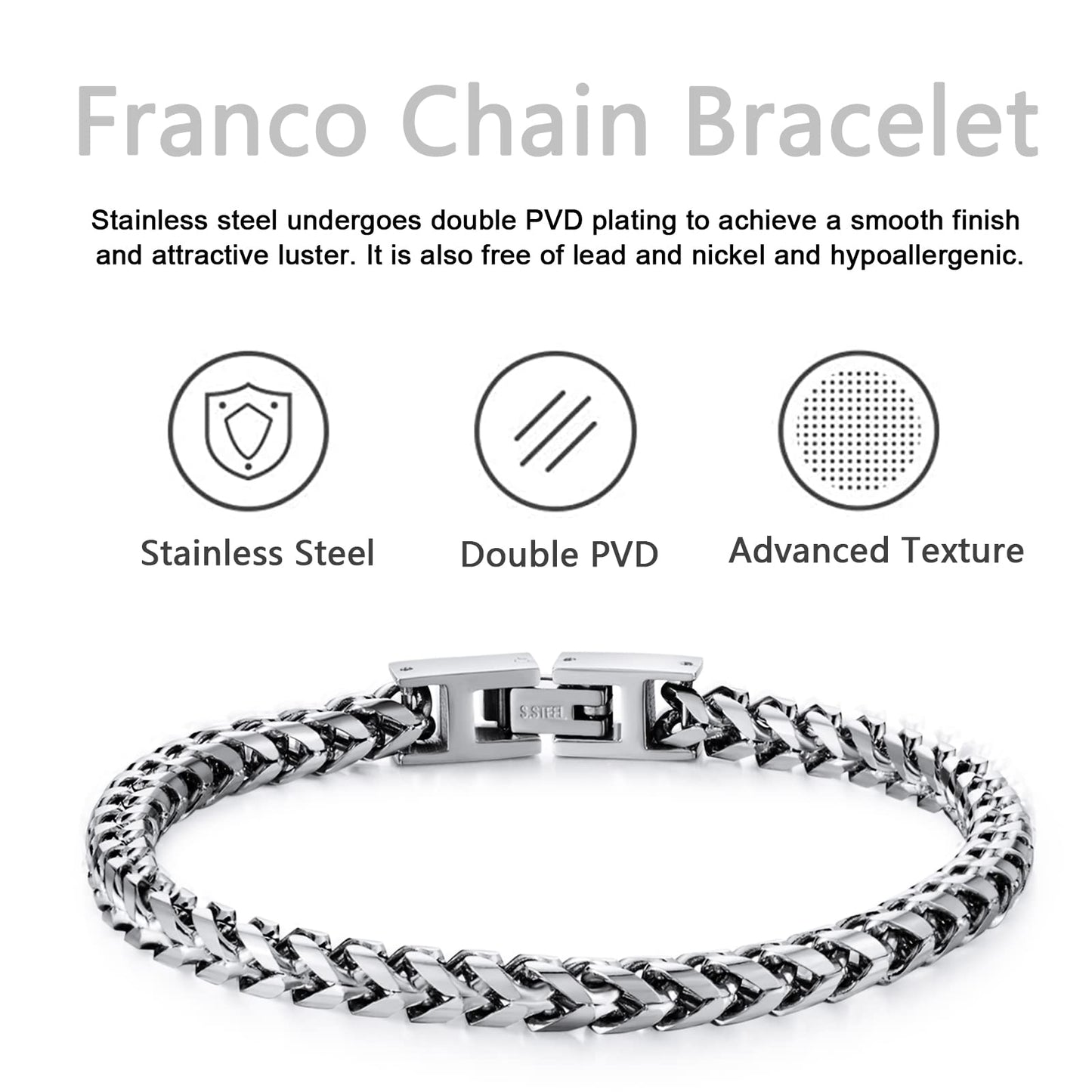 LUCKY2+7 Mens Bracelet - Stainless Steel Fold Over Clasp Franco Chain Bracelets for Men Jewelry Gifts for Dad Grandpa Husband