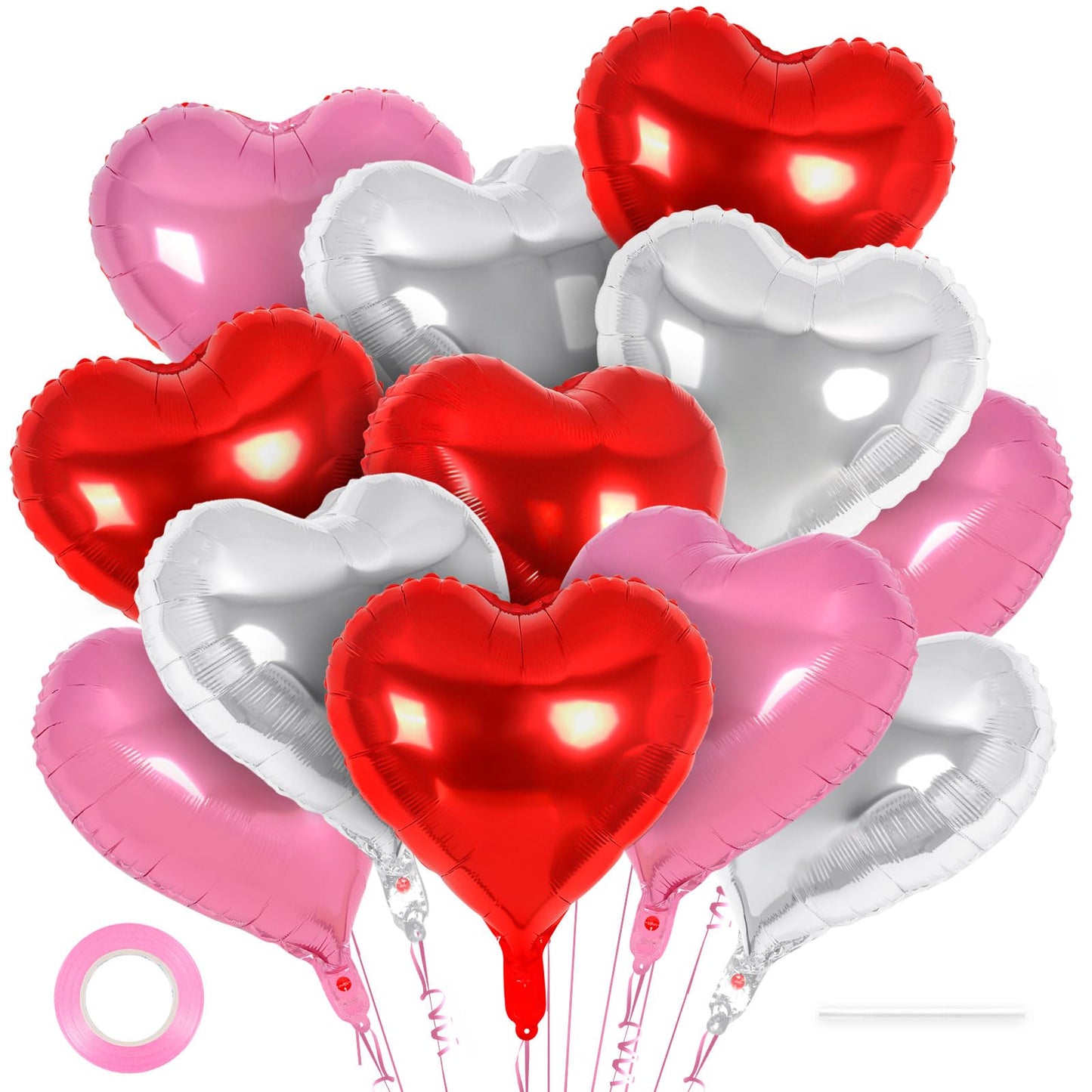 12 Pcs Red Heart Balloons,18 Inch Heart Foil Balloons Love Balloon Valentine Balloon for Birthday Party Wedding Engagement Party Baby Shower Valentine Day Decorations (red)