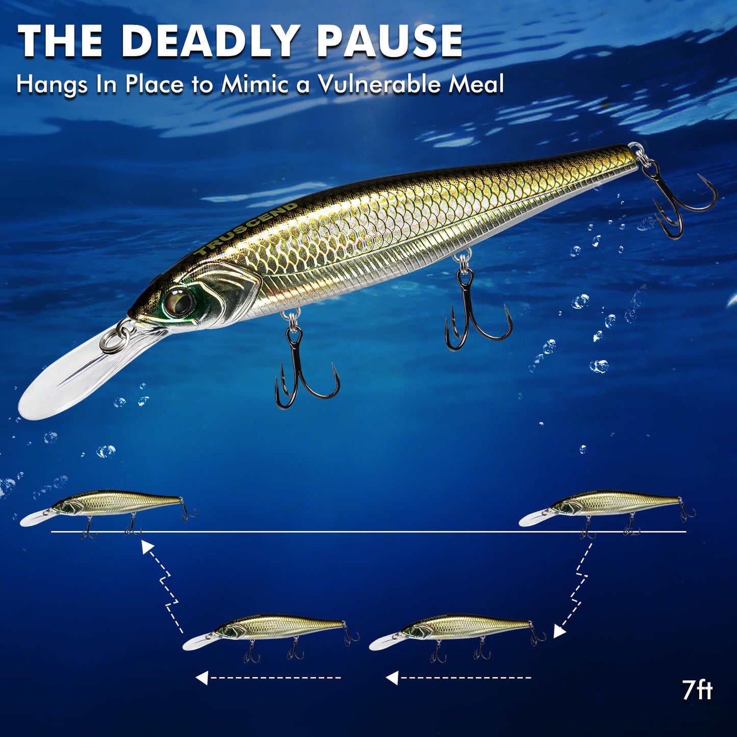TRUSCEND Fishing Lures, Precision-Engineered Minnow with Sound, Flash & Irresistible Action, Cast Farther, Glow Brighter and Rattle Louder Jerkbaits Spoons for Bass Walleye Pike Catfish