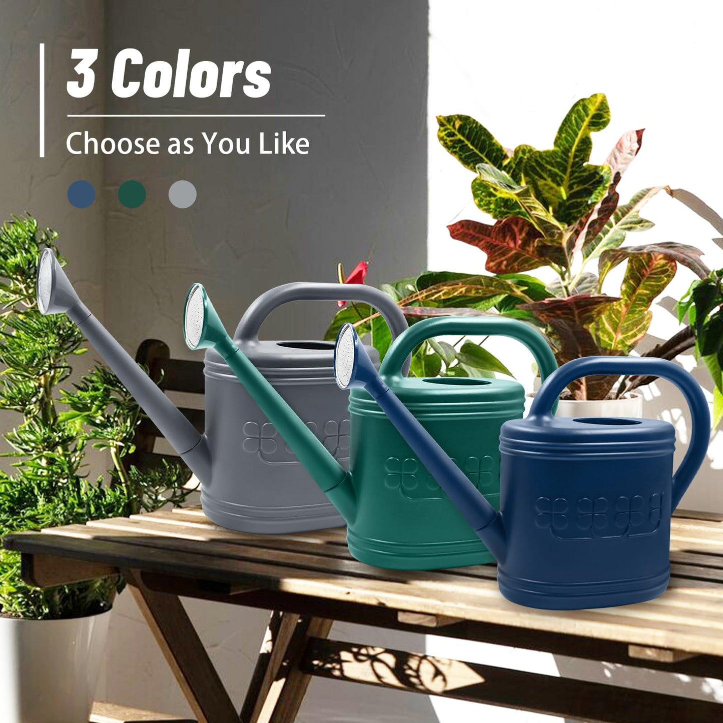 2 Gallon Watering Can, Outdoor Watering Can for Plants, Garden Water Can with Removable Long Spout and Stainless Steel Sprinkler Head, Large Water Can for Greenhouse Flowers Plants (Dark Blue)