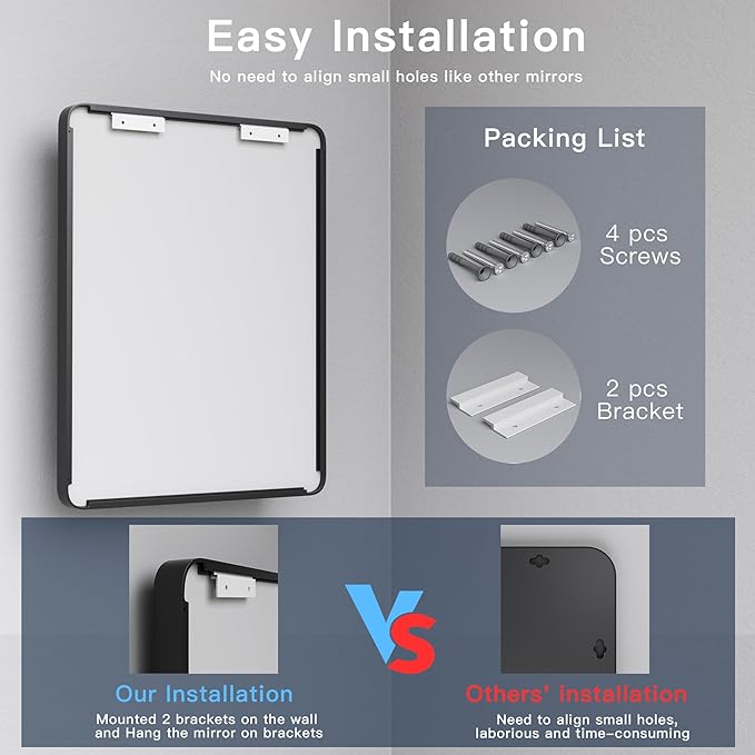 ISKM Bathroom Mirror for Wall 55" x 30" Matte Black Bathroom Vanity Mirror Farmhouse, Anti-Rust, Tempered Glass, Hangs Horizontally or Vertically