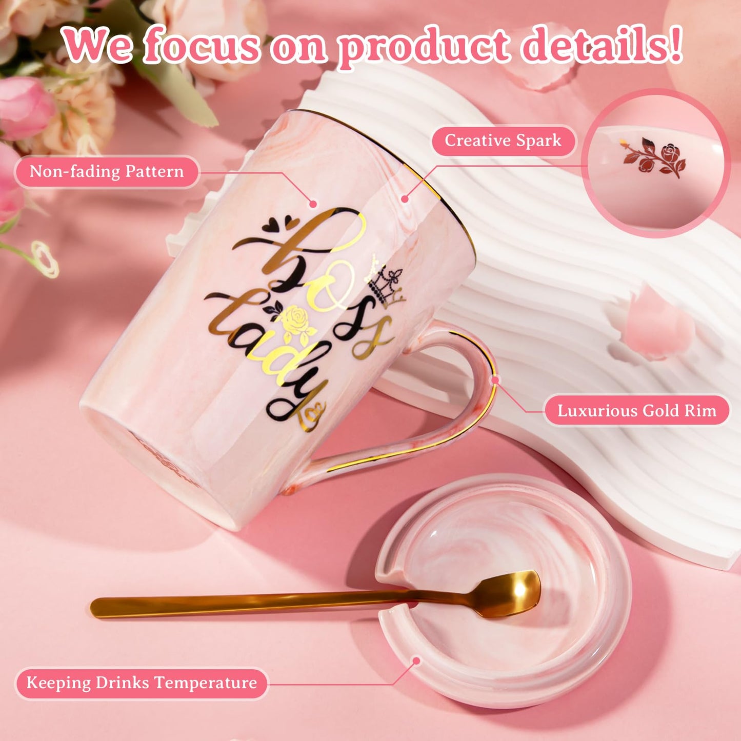 Best Friend Birthday Gifts for Women, Friendship Gifts for Women, Unique Birthday Valentines Day Gift Ideas for Her, Friends Female, Besties, BFF Ceramic Marble Coffee Mug Gift Box Printed Gold 14 oz
