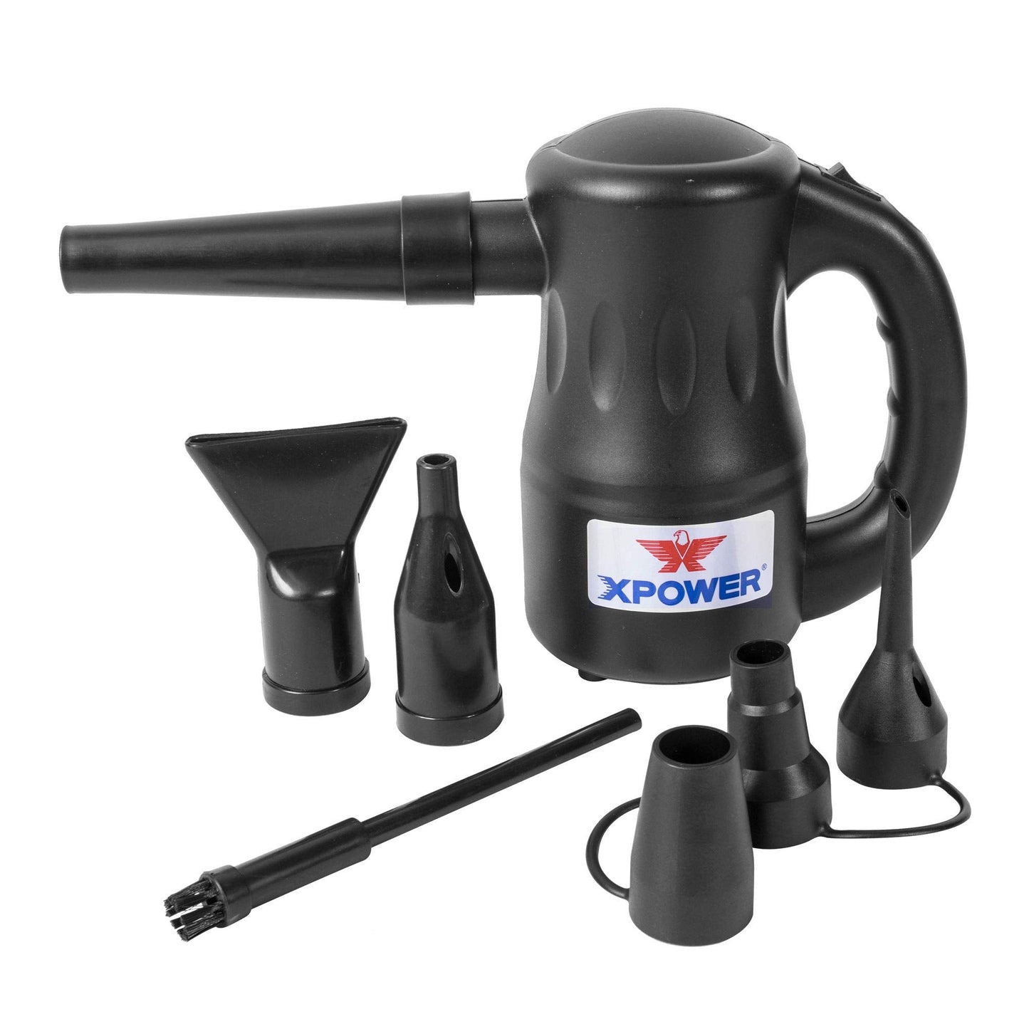 XPOWER A-2 Airrow Pro Electric Air Duster for Dusting, Drying, Inflating, Car Detailing, Computer, Leaf Blowing, 90 CFM, 7 Nozzles+2 Brushes, High Performance Motor, Eco-Friendly, Jet Black