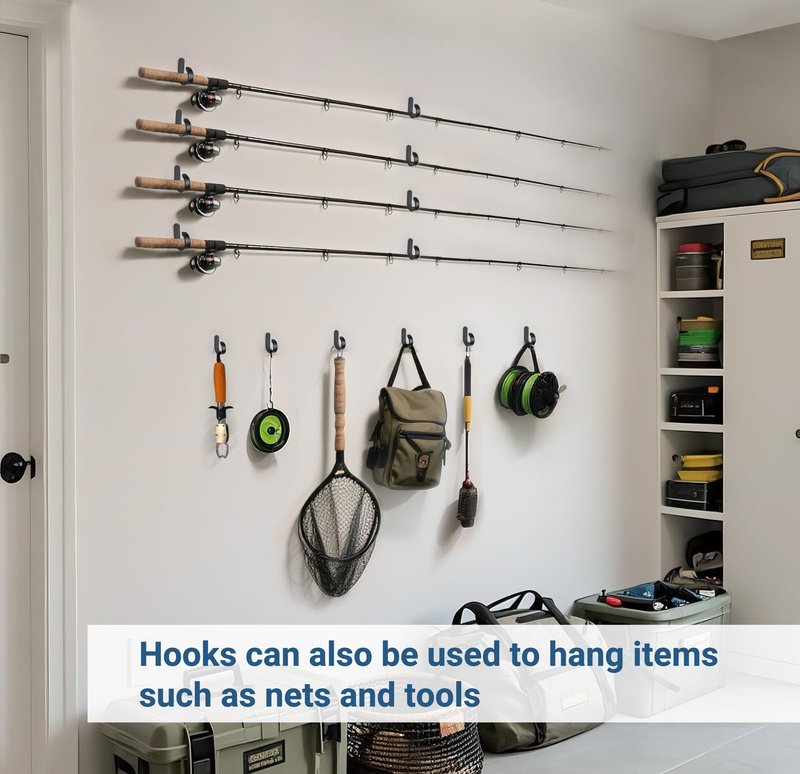 Mkono Fishing Rod/Pole Holder for Garage, Wall Ceiling Mounted Horizontal Rod Rack Holds Up to 10 Rods or Combos, Fishing Equipment Storage Organizer Gifts (20pack)