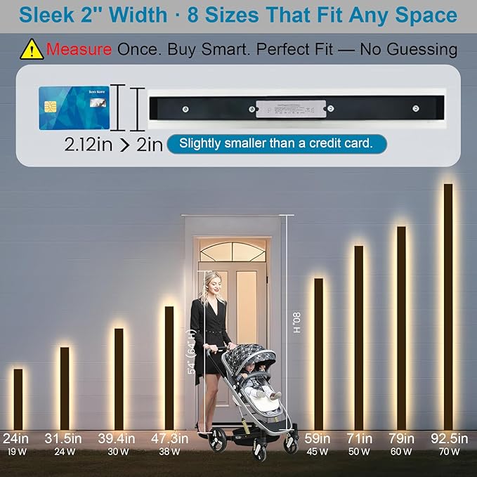 59inch Long Modern Outdoor Wall Light Fixtures, 2700K-6500K Dimmable, IP65 Waterproof Linear Exterior Wall Sconces Light, Black LED Wall Mount Light for Home, Yard, Garden with Remote Control