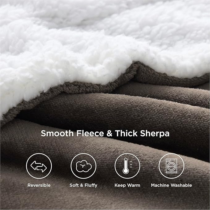 Bedsure GentleSoft Sherpa Fleece Throw Blanket Twin Size for Couch - Thick and Warm Throw for Men, Soft Fuzzy Plush Twin Blanket for Winter, Brown, 60x80 Inches
