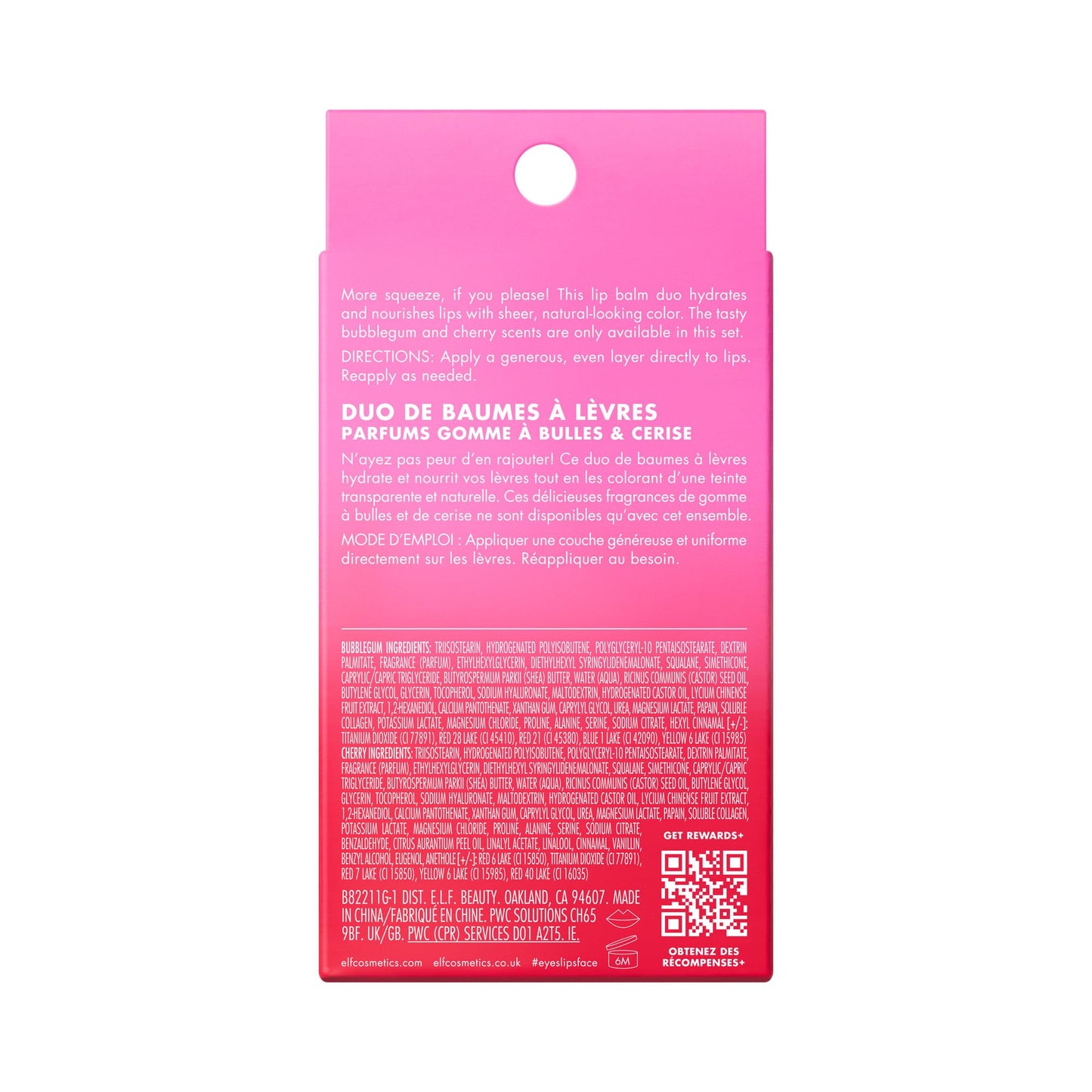 e.l.f. Squeeze Me More Lip Balm Duo, Moisturizing Balm For A Sheer Tint Of Color, Made With Hyaluronic Acid, Vegan & Cruelty-Free, Cherry & Bubblegum