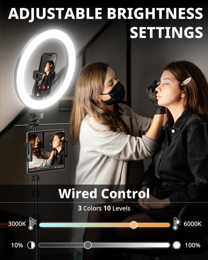 UBeesize 12" Ring Light with 74" Extendable Tripod Stand & iPad, Phone Holder, LED Circle Light with Phone,Tablet Holder for Video Recording, Photography, Live Stream, Makeup, Webcam, TikTok, YouTube