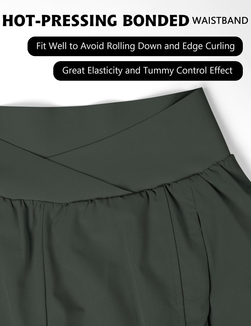 Blooming Jelly Women's Workout Shorts Athletic Running Casual Summer Quick Dry Gym Active Shorts with Zipper Pocket (Dark Green,Large)