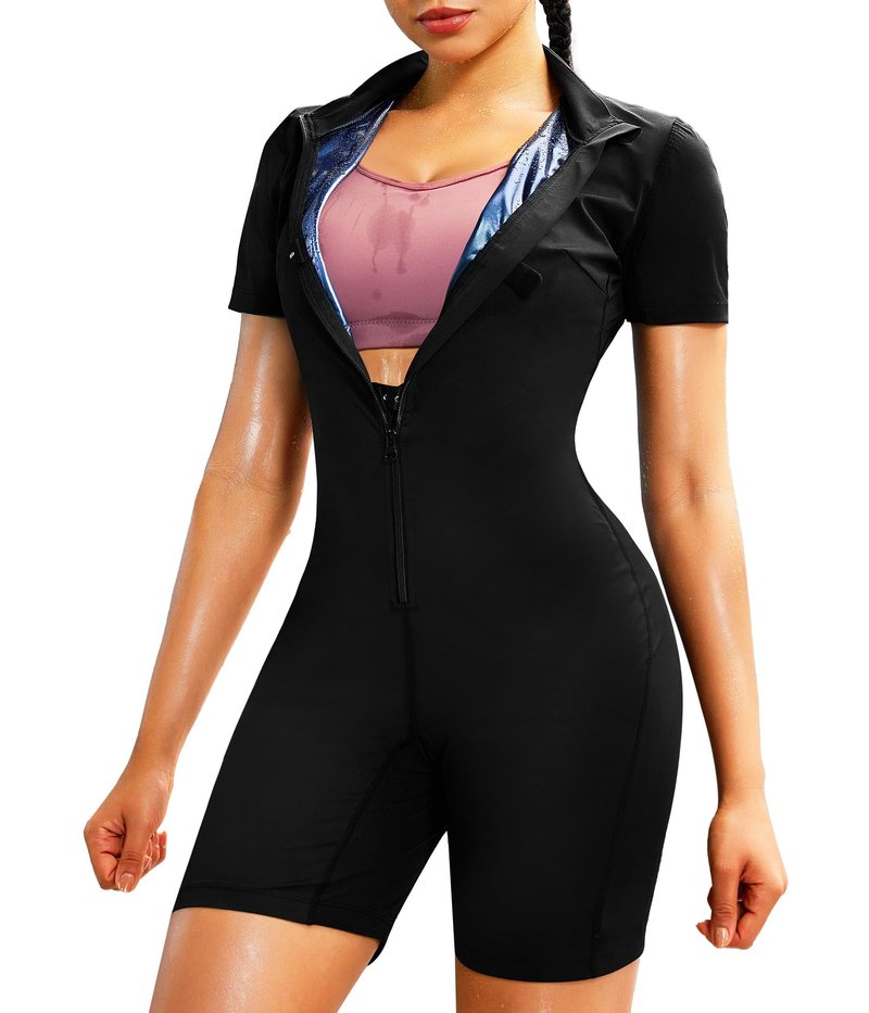 Junlan Sauna Suit for Women Full Body Jumpsuit Waist Trainers for Women Belly Fat Workout Sweat Suit(Silver,Medium)