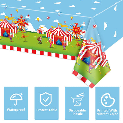 QUERICKY 2 Pack Circus Theme Tablecloths, 220x130cm Carnival Rectangle Table Cover, Red and White Striped Table Cloth for Kids Birthday Party, Circus Carnival Party Decorations Supplies