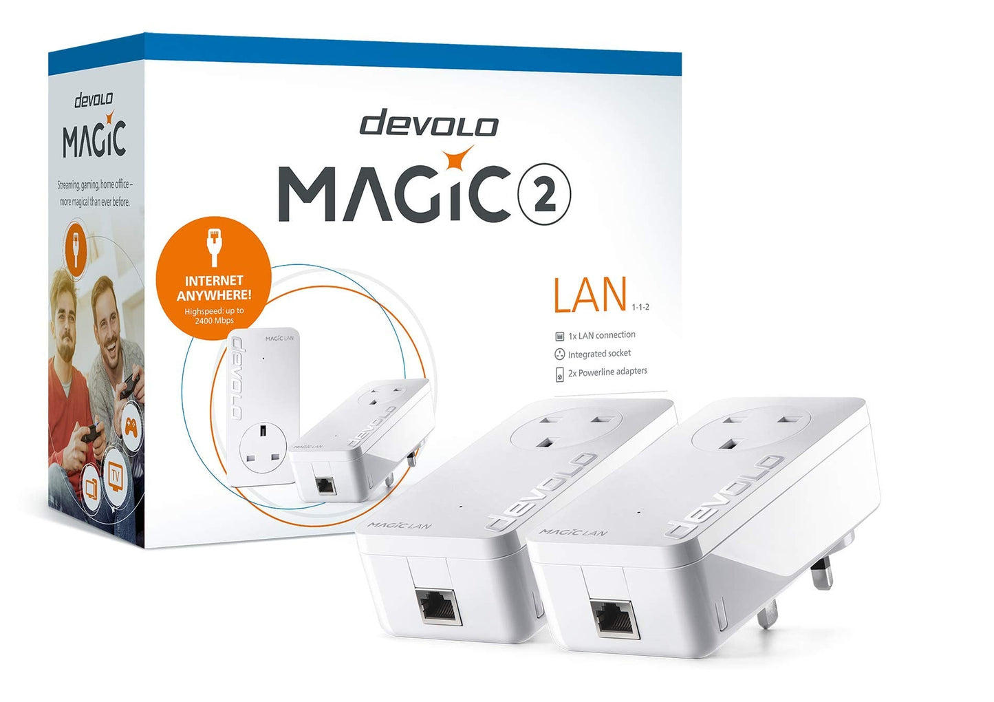 devolo Magic 2-2400 Lan Powerline Starter Kit: Powerline Kit (Up To 2400 Mbps For Your Powerline Home Network, 1x GB Lan Port, Ideal For Online Gaming, 4k/8k Uhd Streaming, Stable Home Working)