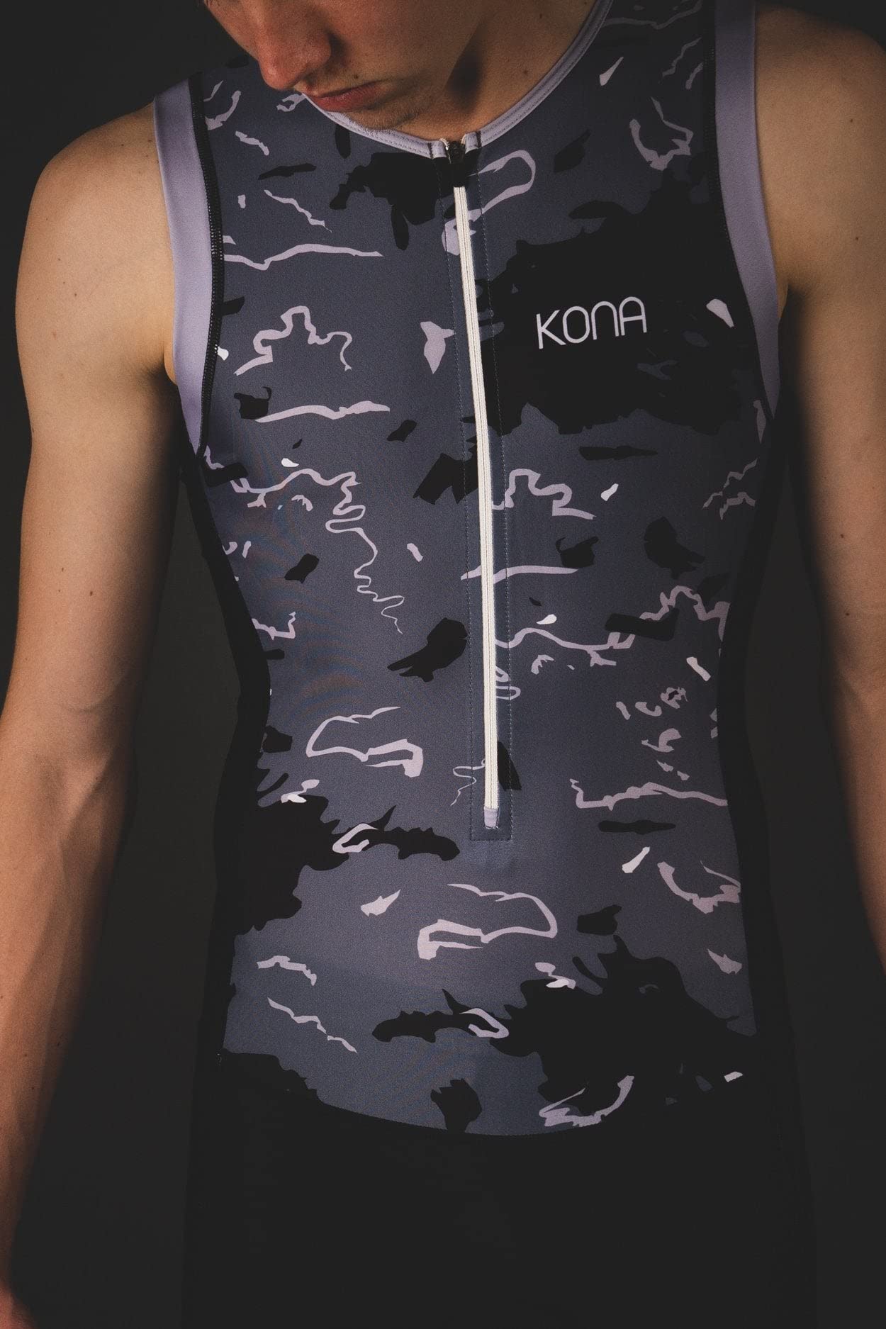 KONA Mens Assault Triathlon Race Suit - Sleeveless Skinsuit Padded Cycling Tri Suit for Swim Bike Run(Black, M)