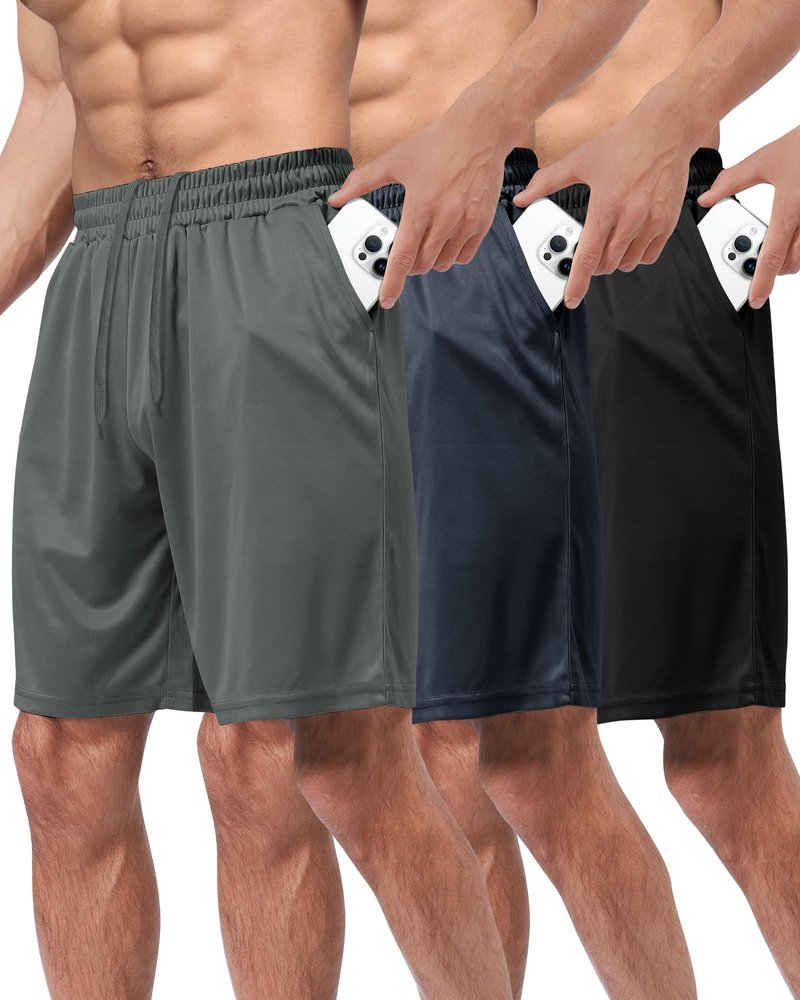 BOOJO 3 Pack Gym Basketball Mens Shorts - Quick Dry Black Workout Athletic Shorts with Pockets for Casual Running(S-6XL)