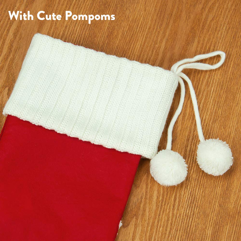S-DEAL Christmas Stockings 20.5 Inches Wool Gift Filler Holder with White Pompoms for Xmas Party Decorations