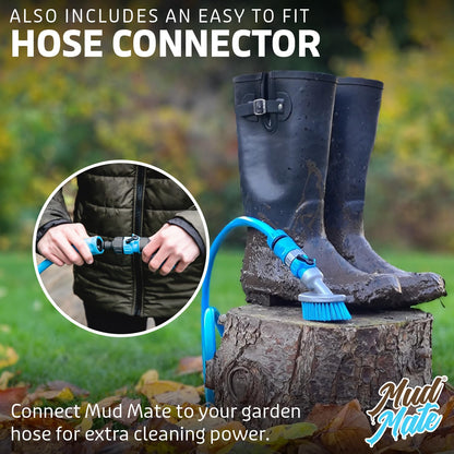 Mud Mate Boot and Shoe Cleaner Brush & Scraper - for Muddy Boots & Shoes - with Hose Connector & Portable Bottle - Clean Football Boots, Wellies, Walking Boots, Pushchair & Bike Wheels & Much More