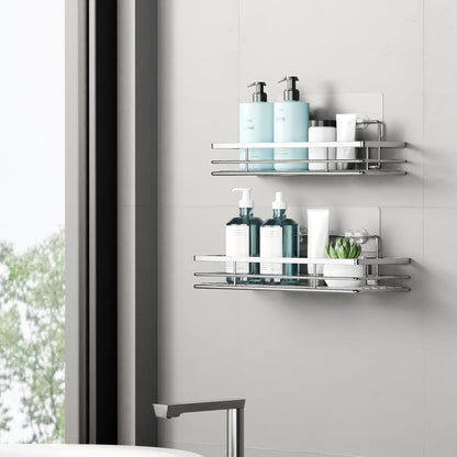 Saffruff Shower Caddy 2Pack No-Drilling Organiser Bathroom Caddy with Adhesive Silver 11.8 x 4.3”