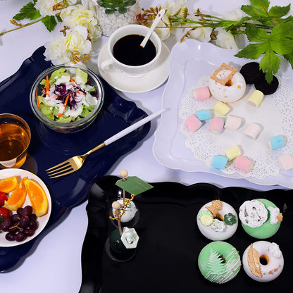 BBG 6 Pack Black Plastic Serving Trays, 15" x 10" Halloween Party Platters and Trays, Rectangle Black Plastic Serving Trays, Dishwasher Safe Reusable Platters Set, Halloween Plastic Trays for Party