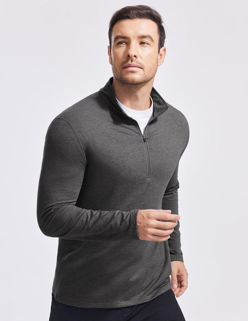 PINSPARK Men's Quarter Zip Up Lightweight Pullover Mock Neck Sweatshirts Long Sleeve Golf shirts Performance Athletic Casual