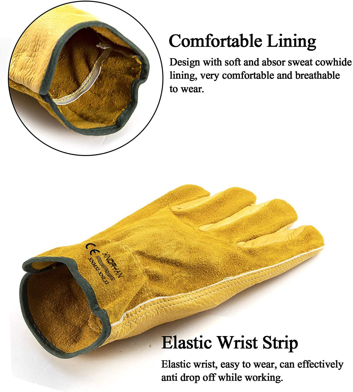 Xndryan 2 Pairs Gardening Gloves for Men Women, Heavy Duty Gardening Gloves Thorn Proof Garden Gloves Leather Work Gloves for Yard, Garden, Mechanic, Welding(XL)