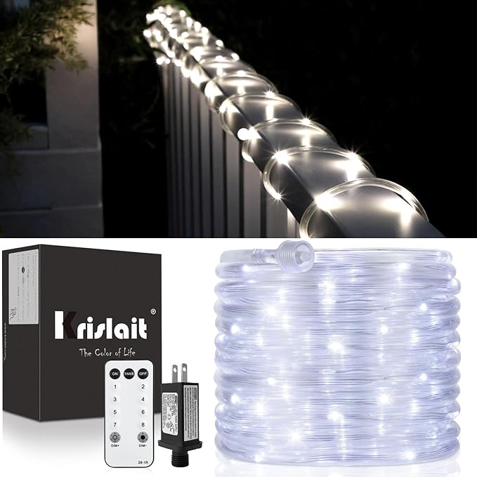 Rope Lights for Outside, 40ft 120 LED Outdoor Waterproof Rope Lights Plug in Outdoor Tube Light for Garden, Patio, Party, Christmas (Cool White)