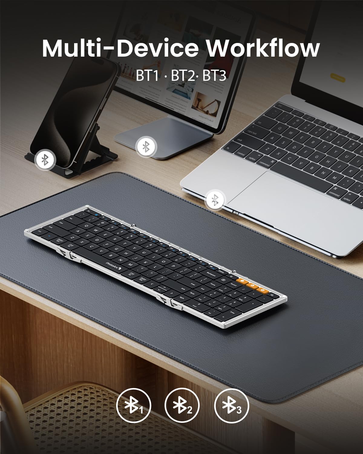 ProtoArc Foldable Bluetooth Keyboard, XK01 Folding Wireless Portable Keyboard with Numeric Keypad, Full-Size Travel Keyboards for iPad Tablet Smartphone Laptop PC Windows iOS Android, Black
