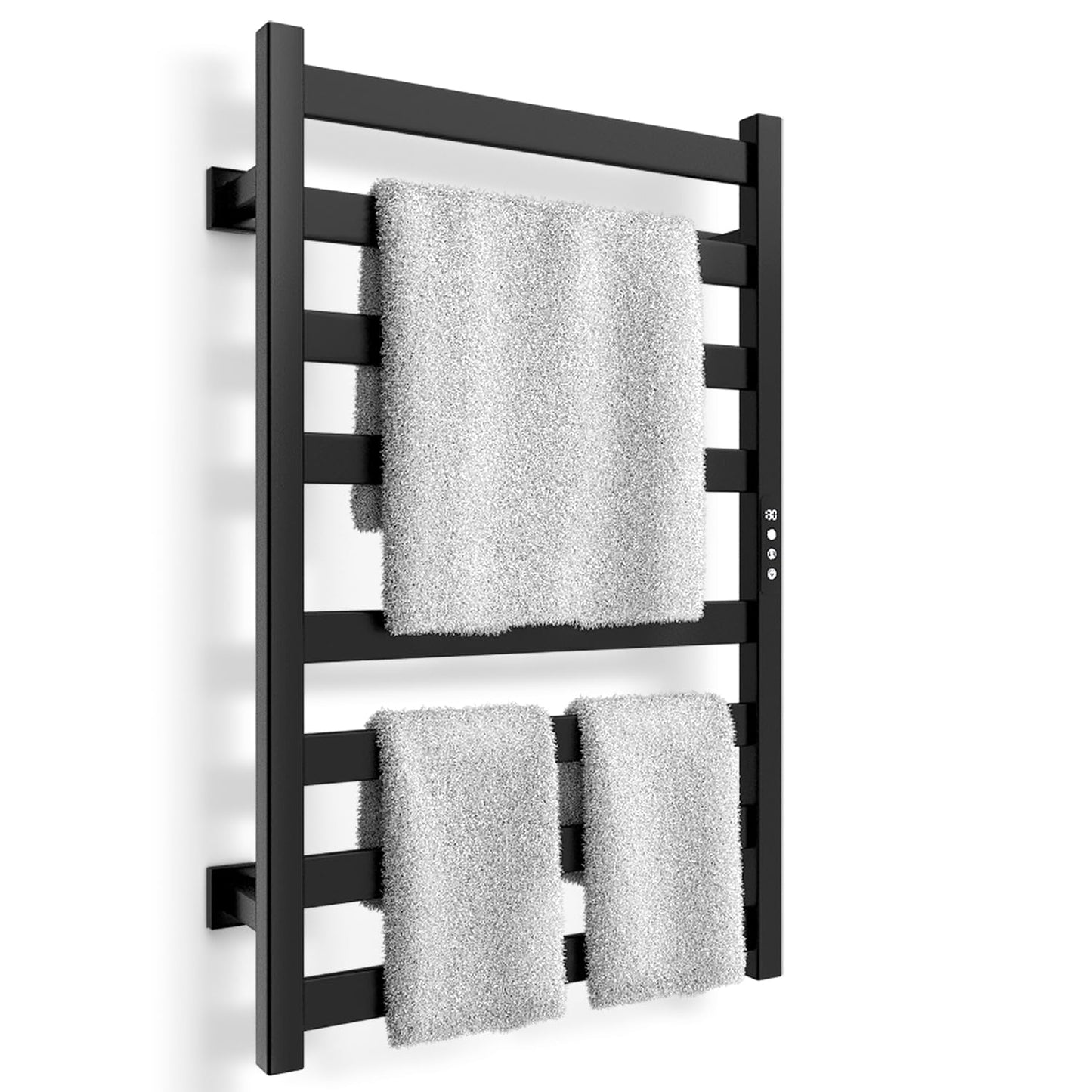 Towel Warmer, Towel Heater Rack for Bathroom, 8-bar Electric Towel Dryer Wall-Mounted Plug-in Bath Heater, 201 Stainless Steel Hot Towel Rack with Timer and Smart Temperature Control