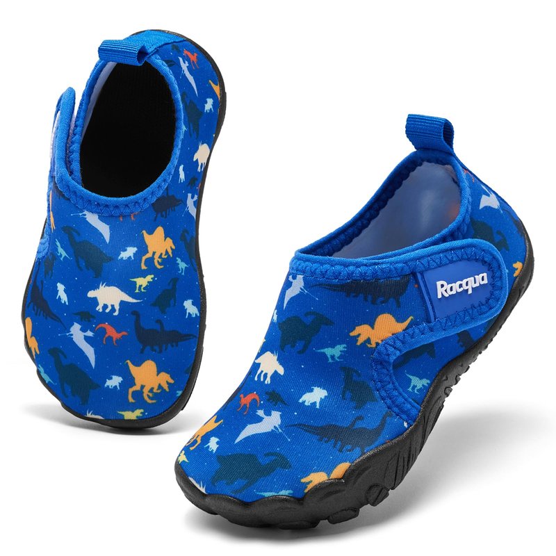 Racqua Toddler Boys Girls Water Shoes Slip-On Quick Dry Aqua Kids Shoes Barefoot Breathable Swim Lightweight Beach Shoes Toddler Blue Dinosaur 8