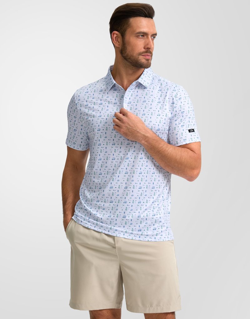 Obla Mens Golf Polo Shirts Short Sleeve Dry Fit Performance Moisture Wicking Casual Print Collared Golf Shirts for Men(White Golf Flag_XXL)