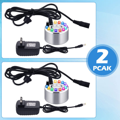 2 Pcs Mist Maker Fogger Small Ultrasonic Fog Machine Fountain Halloween Cauldron Mister Fogger Water Garden Pond Foggers Air Humidifier with 12 LED Light Flashes for Party(Light, Alloy)