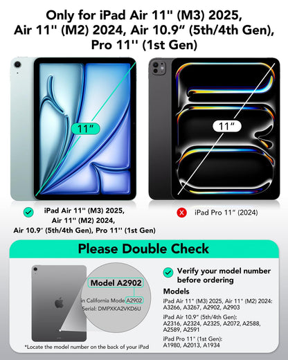 ESR for iPad Air 11 Inch Case M3/M2 (2025/2024), iPad Air 5th/4th Gen Case (2022/2020), Powerful Magnetic Attachment, Slim Trifold Stand, Supports Pencil Pro&Pencil(USB-C), Durable Protection, Black