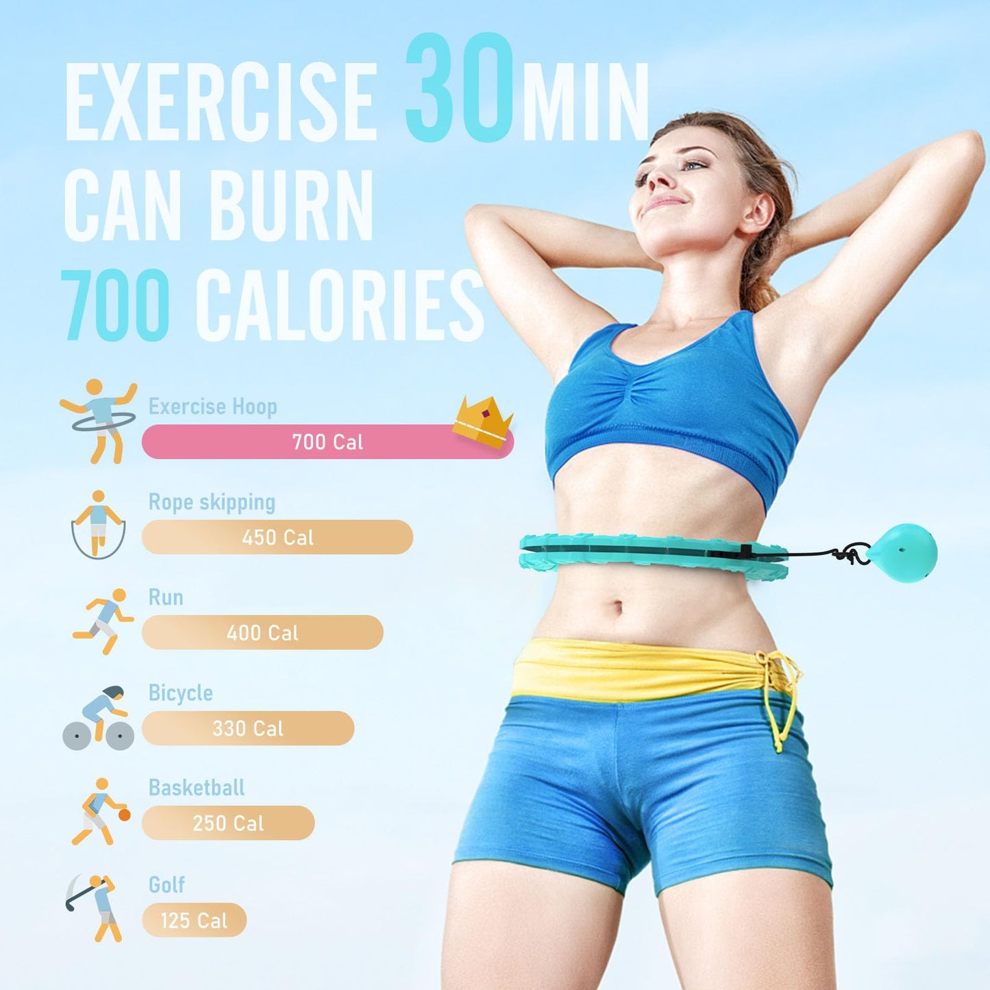 JKSHMYT Smart Weighted Fit Hoop Plus Size for Adults Weight Loss, Hula Circle-2 in 1 Infinity Fitness Hoop, 24 Links Detachable & Size Adjustable, with Waist Trainer for Women