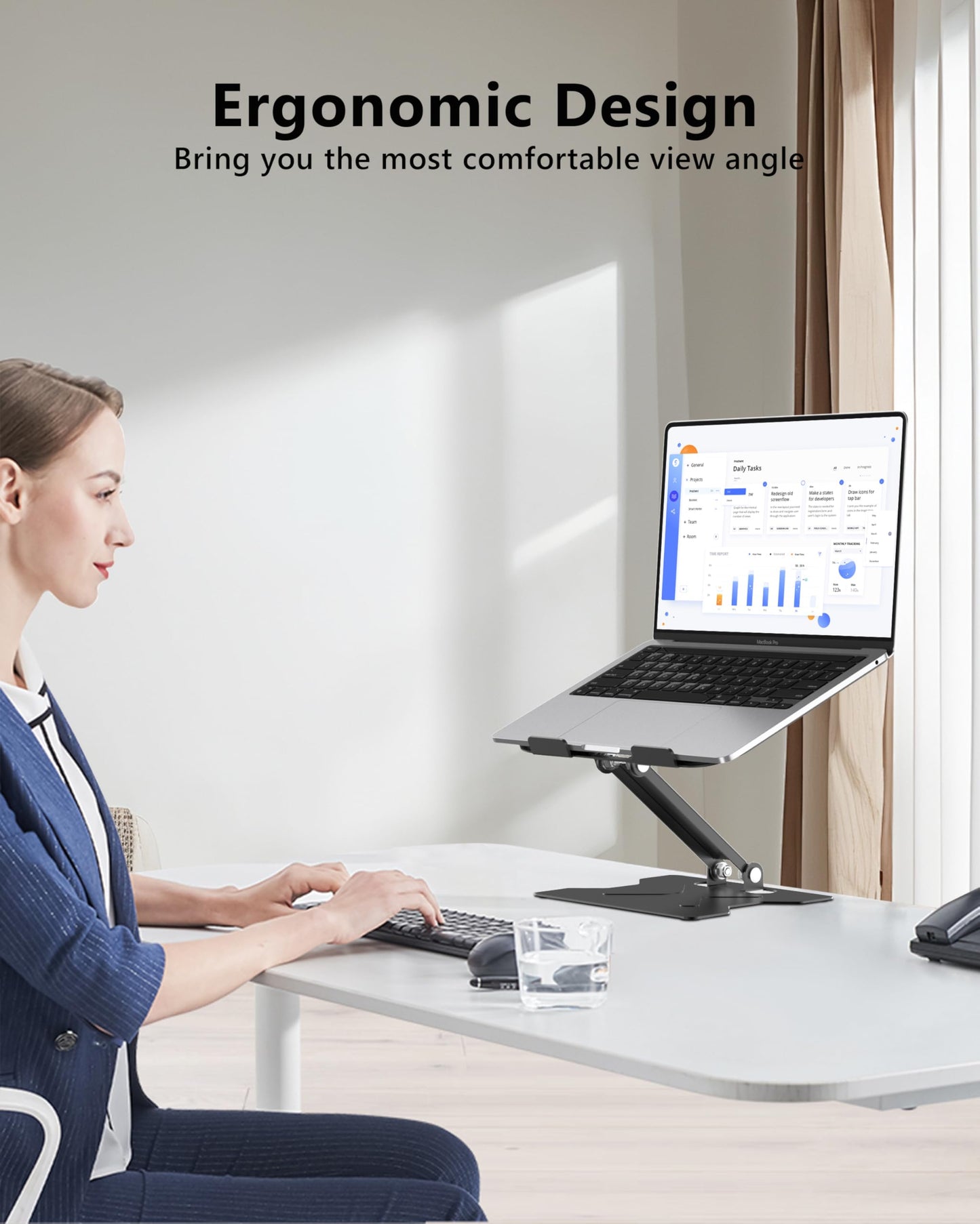 JCZT Laptop Stand for Desk, Adjustable Laptop Riser Holder Mount, Notebook Holder Office Desk Accessories for MacBook Air, Pro, Dell, HP, Lenovo More, All 10-16'' Notebooks Laptops (Matte Black)