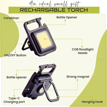 Spanner In The Works® | Cob Keychain Work Light | 1000 Lumen Pocket Torch Led Super Bright Rechargeable | LED Small Torch Rechargeable Keyring Torch | Ideal Small Gifts EDC (2 Pcs, 4 Modes)