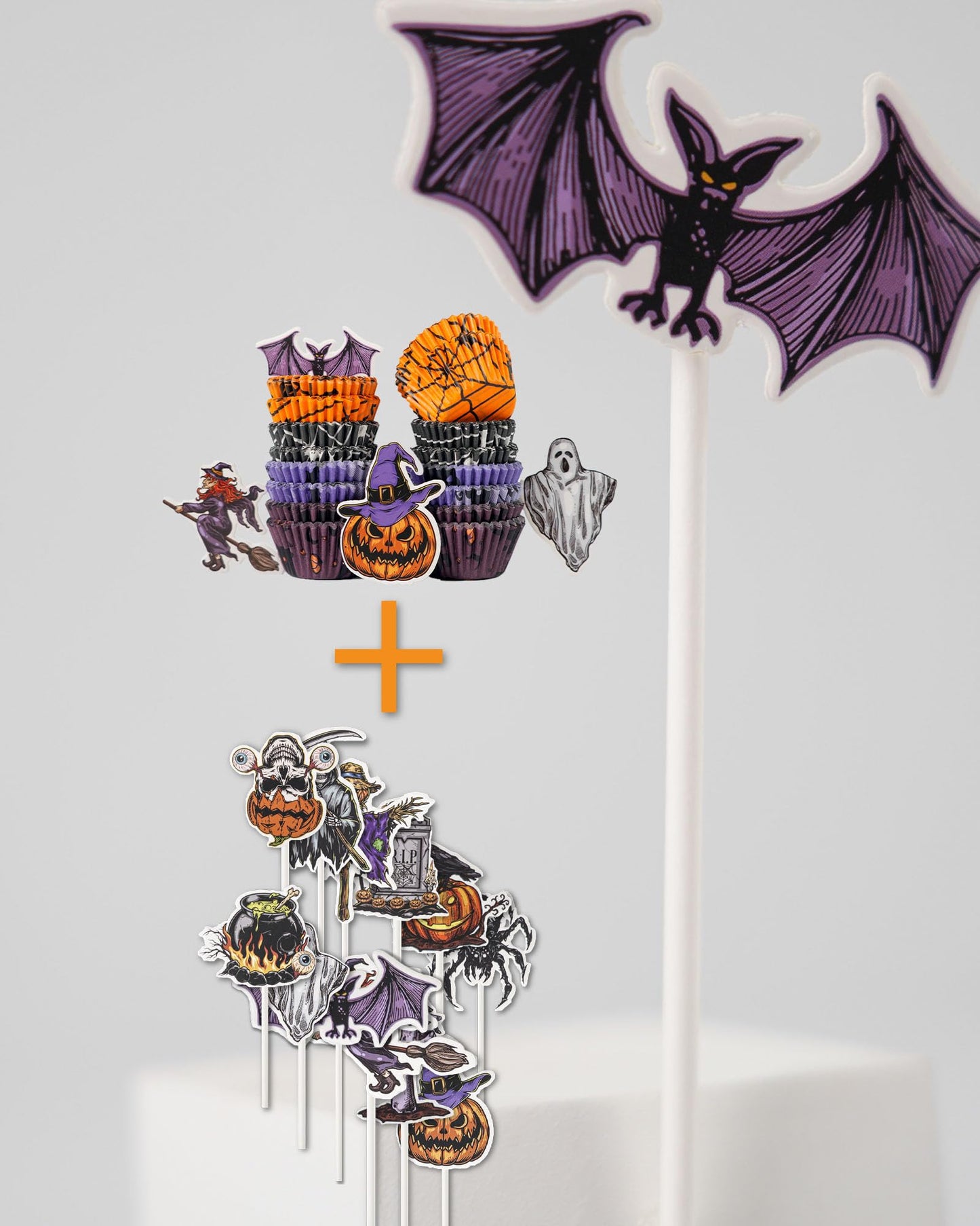 Bake Choice 400 pcs Halloween Mini Cupcake Liners with 12 pcs Cupcake Toppers, Mini Cupcake liners for baking, Halloween Cupcake Decorations