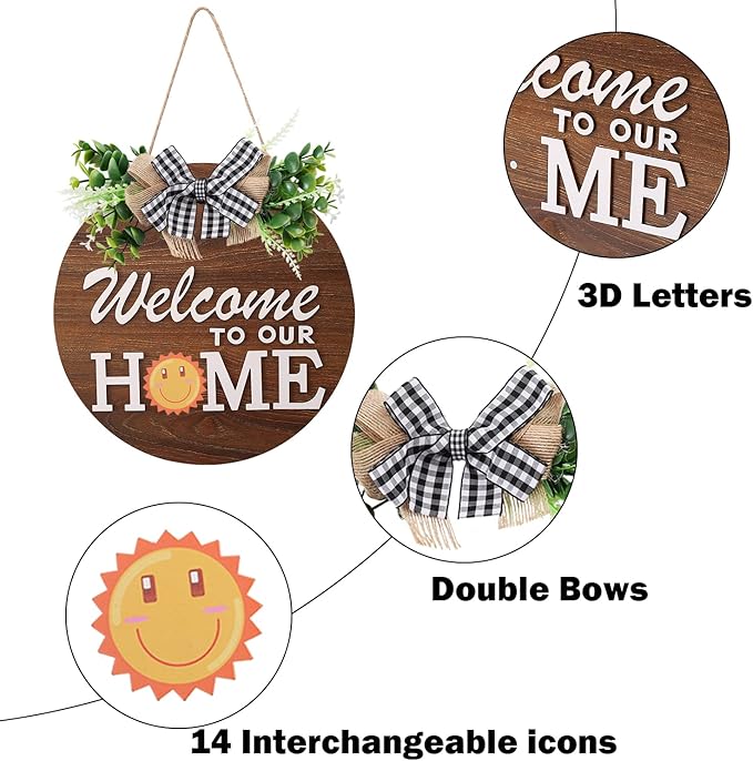 Rustic Round Wood Wreath, Seasonal Sign for Home, Farmhouse Seasonal Wreath