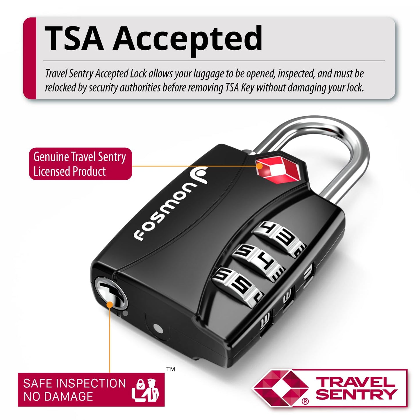 Fosmon TSA Approved Locks for Luggage. Suitcase Locks with Open Alert Indicator, 3 Digit Combination Padlock with Alloy Body for Travel, Backpack Zipper Anti Theft, Locker, Gym, Gun Case, Tent- 4 Pack