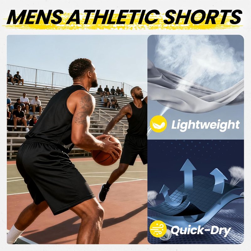 BALENNZ Athletic Shorts for Men - Quick Dry Activewear with Pockets & Elastic Waistband | Comfortable Fit