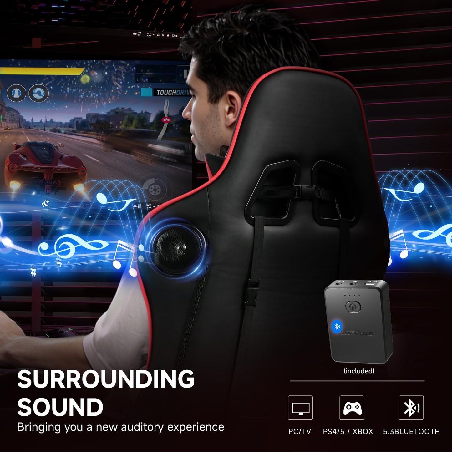 GTPLAYER Gaming Chair with Bluetooth Speakers, Adjustable Backrest and Height, 3D Armrests, Footrest, Ergonomic Computer Chair for Gamers (Brick Red)
