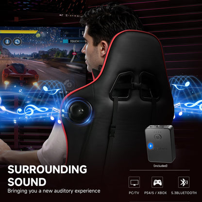 GTPLAYER Gaming Chair with Bluetooth Speakers, Adjustable Backrest and Height, 3D Armrests, Footrest, Ergonomic Computer Chair for Gamers (Brick Red)