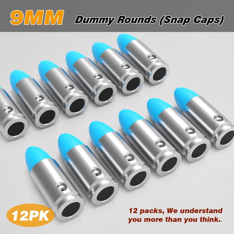 BOOLIT EYE Pro 9mm Safety Trainer Cartridge Dummy Rounds/Dry Fire Training Snap Caps, 12Pcs