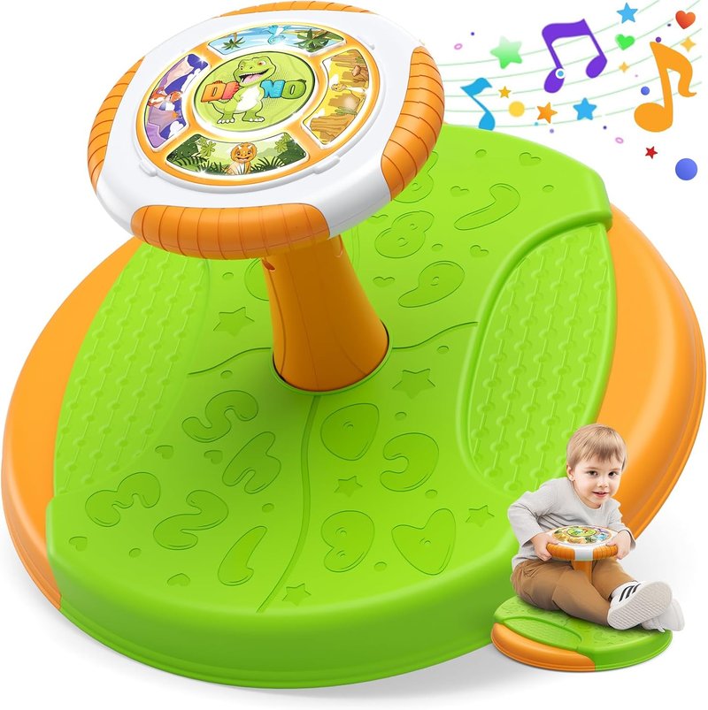 Dinosaur Sit and Spin Toy for Toddlers | 360° Spinning Seat with LED Lights & Music | Sensory Fun for Kids 1-5