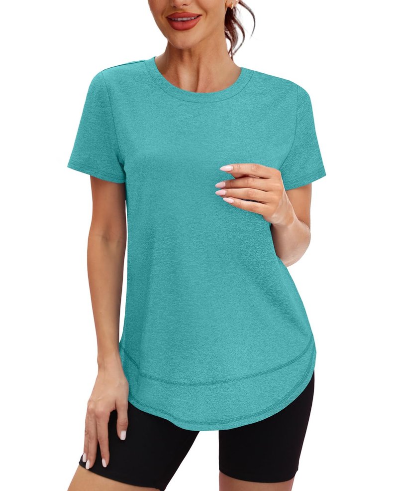 Oversized Tshirts for Women Dry Fit Plus Size Spring Clothes Summer Athletic Tops Workout Shirts Crewneck Teal 3XL