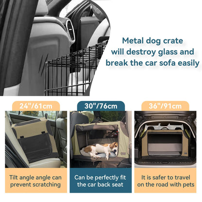 Petsfit Dog Travel Crate for Car, Easy On The Go, Easy to Stow, Adjustable Compatibility, Indoor and Outdoor Lightweight Soft Dog Carrier for Car 76 cm L x 50 cm W x 49 cm H Green