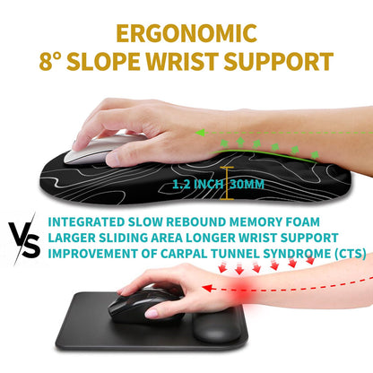 Hokafenle Ergonomic Mouse Pad Wrist Support, Wrist Rest Mousepad for Carpal Tunnel Pain Relief with Integrated Memory Foam Slope Massage Bulge (11.8x7.9 inch,Topographic Contour)