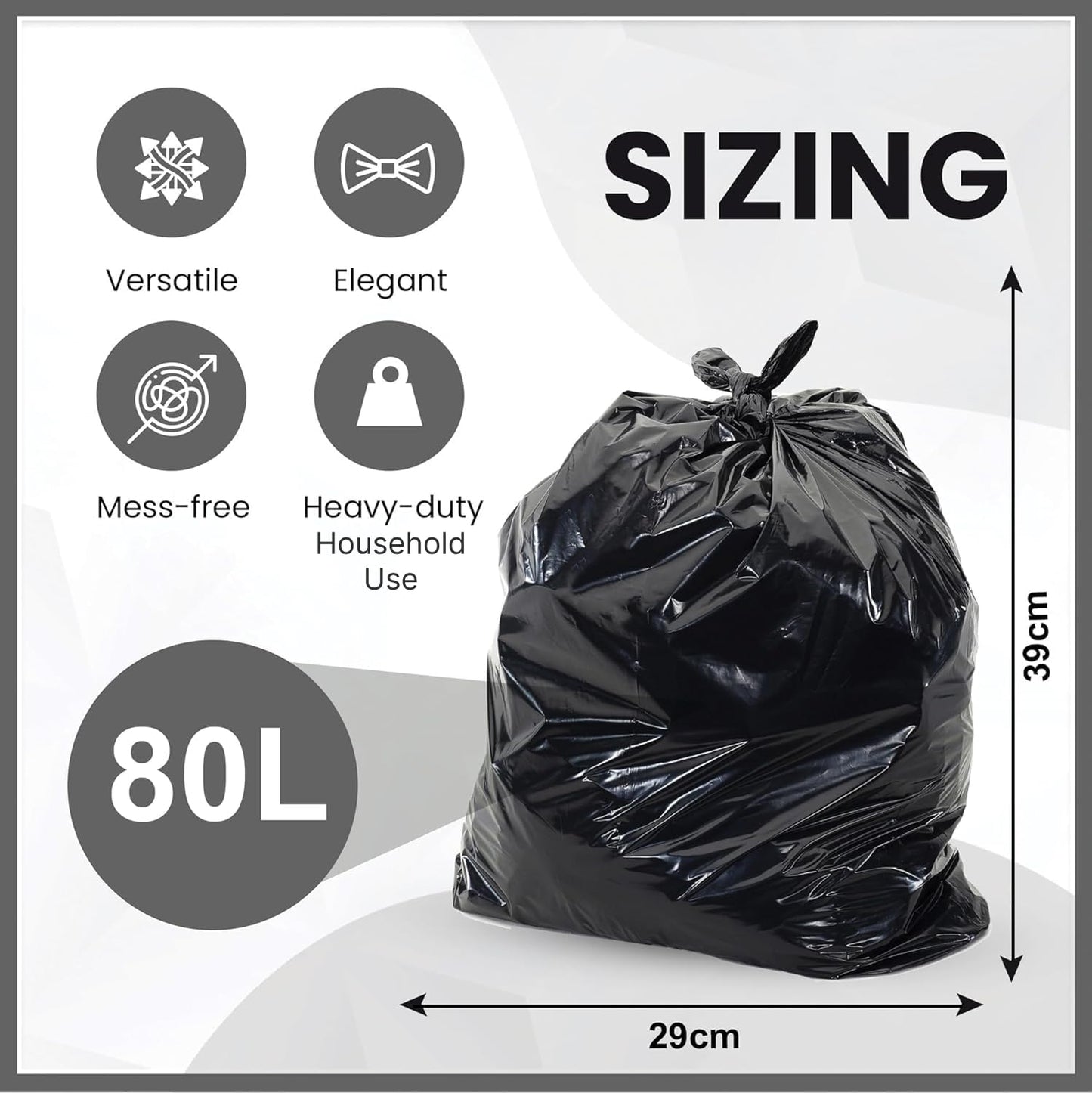 DCS 200 Large Black Bin Bags Heavy Duty for Household Garbage Capacity 80L–Strong Black Refuse Sacks–Bin Liners for Everyday use, Office, Kitchen, Restaurant–Rubbish Garbage Bags 45x72x97cm
