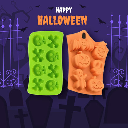 2 Silicone Halloween Soap Molds - Day of The Dead Soaps - Pirate Party Cakes Skulls Crossbones - Pumpkins Ghosts Bats Bath Bombs Random Colors by Jolly Jon