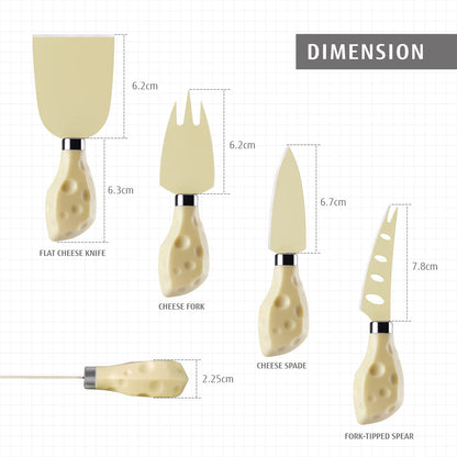 hecef Cheese Knife Set of 4, Non-Stick Coated Gift Set for Christmas, Anniversary, Party, Housewarming, Picnic, Birthdays, Wedding(Beige)