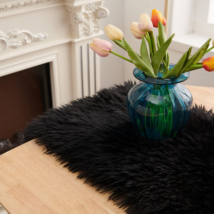 Table Runner, Modern Black Thanksgiving Fur Table Runners for Christmas Wedding Party Holiday Birthday Home Farmhouse Dining Coffee Table Decor, Decoration Rug Bed Runner for Table