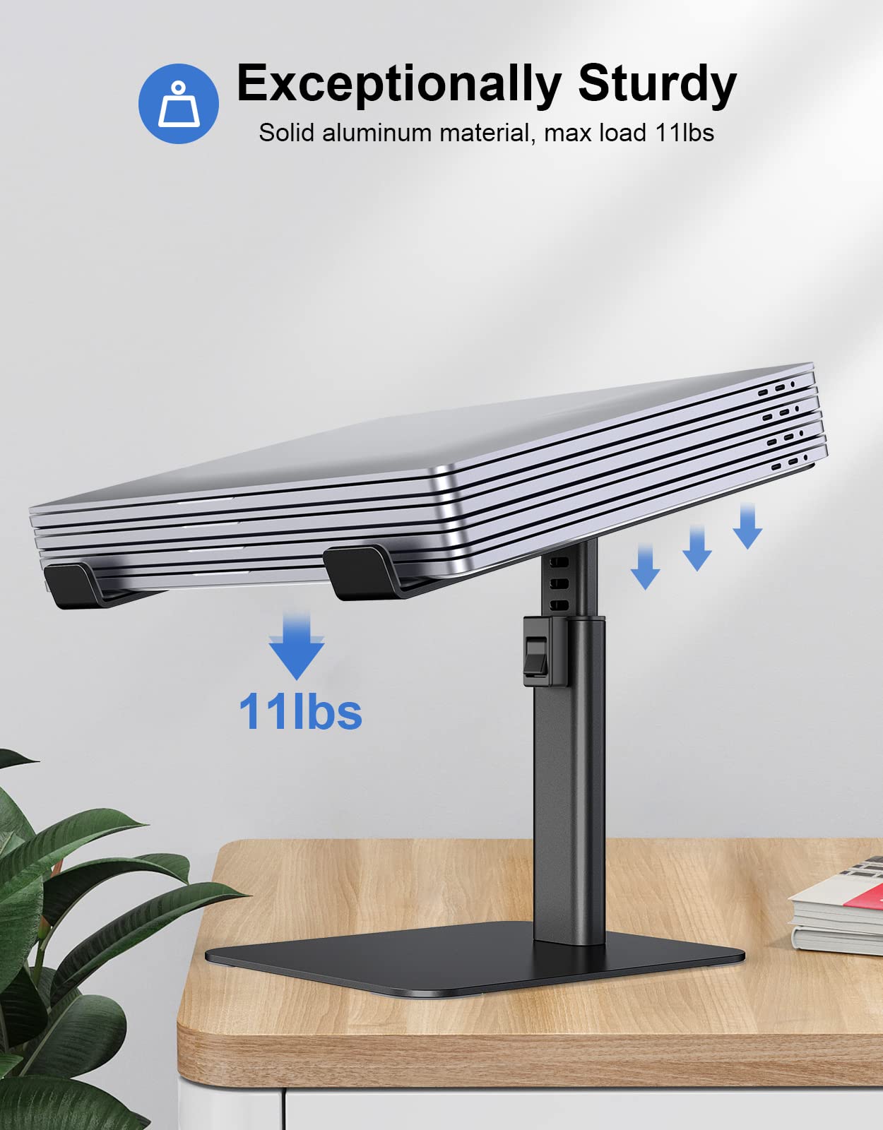 Babacom Laptop Stand for Desk, 8 Adjustable Height Aluminum Laptop Riser, Ergonomic Computer Stand Sit to Stands Desktop Book Stands Compatible with MacBook, Air, Pro and More 10"-16" Notebooks-Black